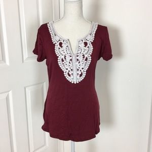 New Womens Wine Lace Cropped Blouse Shirt Large